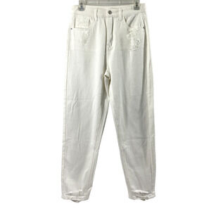 Womens White Denim‎ Jeans Size 4 Destroyed Straight Pockets High Rise Festival